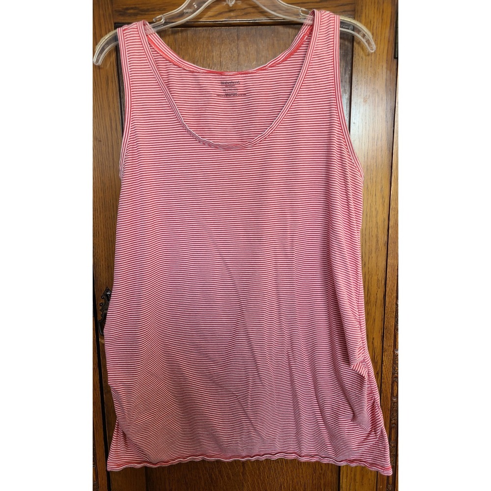 Motherhood Maternity Tank Top XL Red White Striped Ruched Sleeveless Scoop Neck